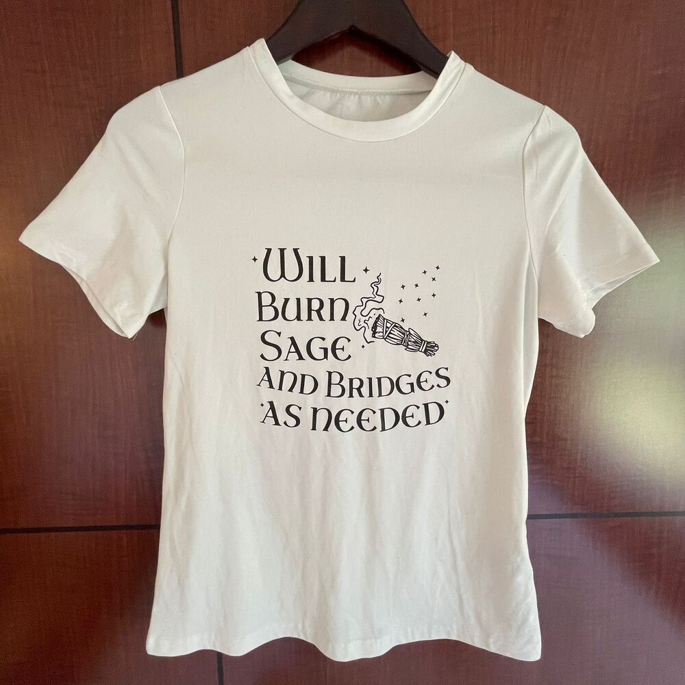 T Shirt Womens Size S White Short-Sleeve Graphic Printed Halloween Witch Tee - Picture 2 of 7